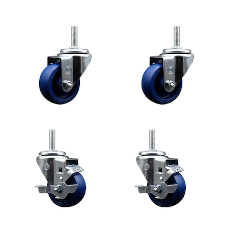 Service Caster 3 Inch Solid Polyurethane Wheel Swivel 58 Inch Threaded Stem Caster Set 2 Brakes SCC SCC-TS20S314-SPUS-58212-2-TLB-2
